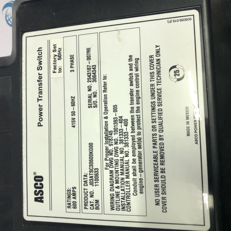 ASCO J03ATSC30600KG00 Automatic Transfer Switch. thumbnail 9